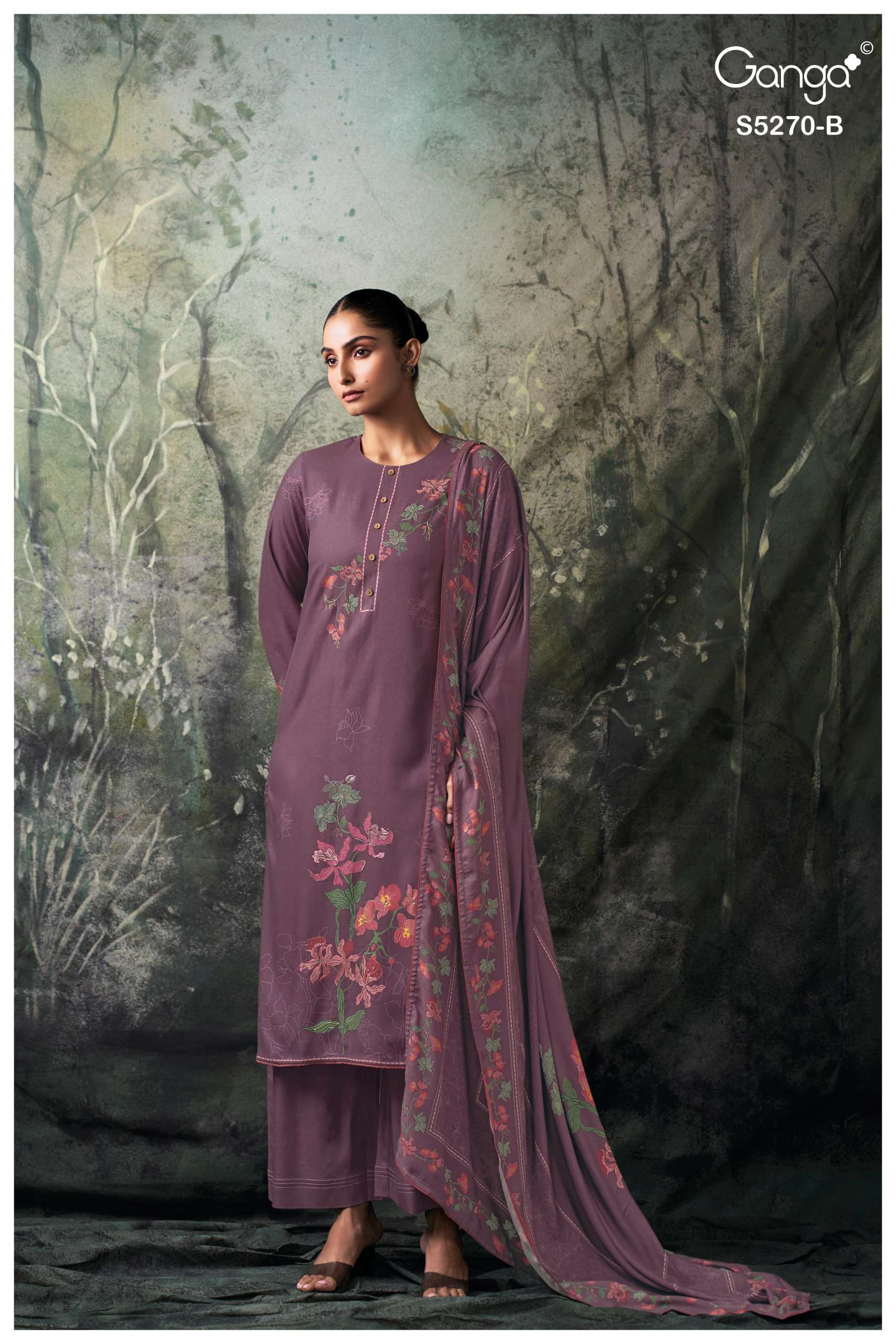 GANGA YUTISHA 5270 WOOL PASHMINA CROCHET LACE & SLEEVES SUIT WEDDING COUTURE SHOP